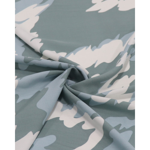 Tecido Viscose Estampa Abstrata Ondulado Sobreposto Branco e Tons Frios