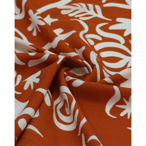 Tecido Viscose Texturizada Folhas e Espirais Ferrugem (0.6m)