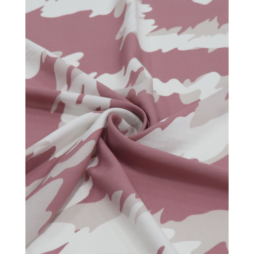 Tecido Viscose Estampa Abstrata Ondulado Sobreposto Branco e Goiaba