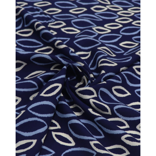 Tecido Viscose Folhas em Rascunho Branco e Tons de Azul