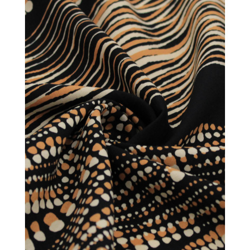 Tecido Viscose Listrado Pontilhado Irregular Argila, Bege e Preto