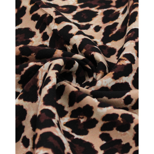 Tecido Viscose Texturizada Animal Print Preto Marrom e Bege