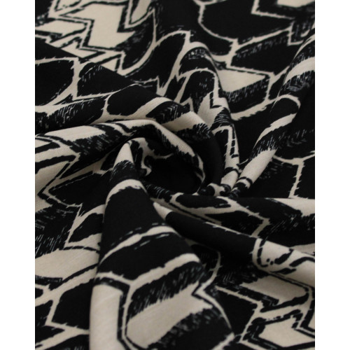 Tecido Viscose Texturizada Chevron Irregular Bege e Preto
