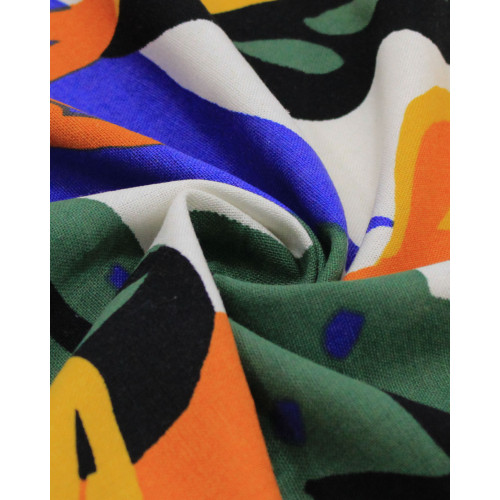 Tecido Linho Misto Estampado Macro Folhas Abstratas Colorido