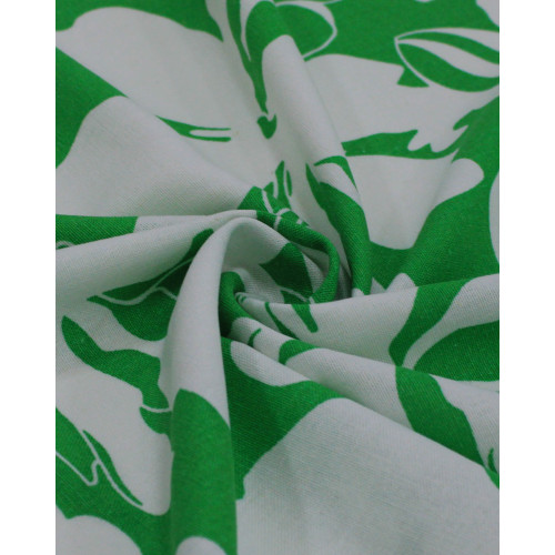 Tecido Linho Misto Estampado Macro Floral Abstrato Branco e Verde