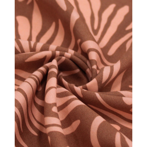 Tecido Viscose Folhagens Abstratas Rosa Chiclete e Marrom