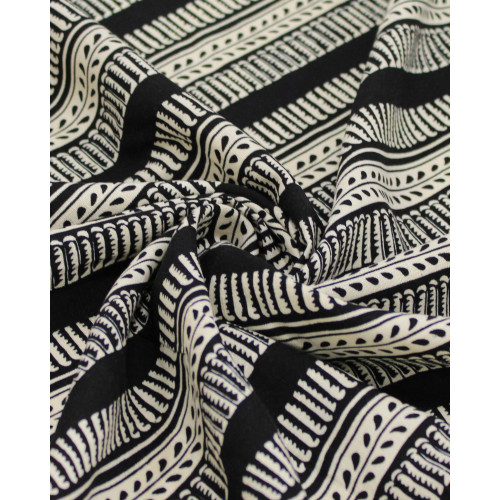Tecido Viscose Texturizado Listras Estampadas Creme e Preto