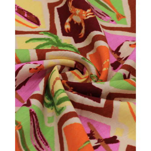 Tecido Viscose Texturizada Estampa Tropical em Recortes Colorio