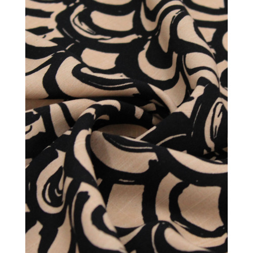 Tecido Viscose Texturizada Arcos Preto e Bege