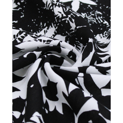 Tecido Viscose Texturizada Ramos e Folhas P/B