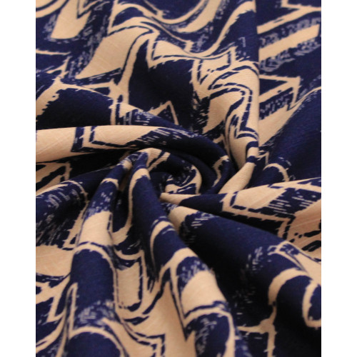 Tecido Viscose Texturizada Chevron Irregular Nude e Azul Marinho