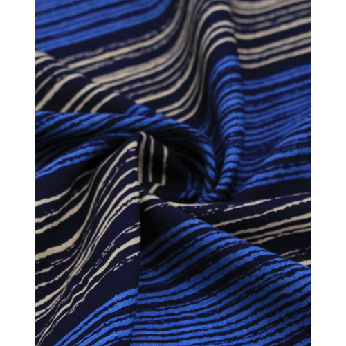 Tecido Viscose Texturizada Listras Bege e Tons de Azul