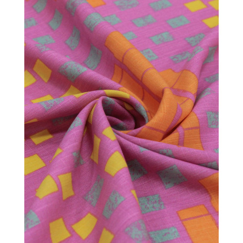 Tecido Viscose Texturizada Listras Geométricas Colorido e Rosa