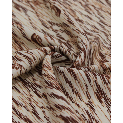 Tecido Viscose Texturizada Barcos e Mar em Riscos Tons de Marrom e Bege