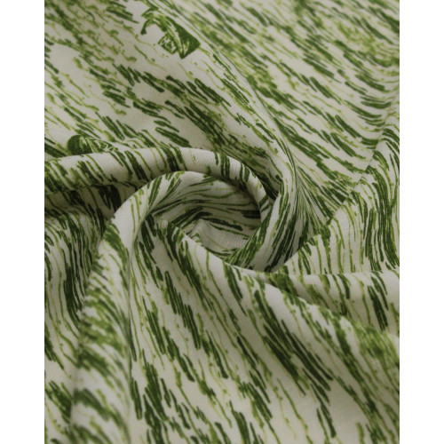 Tecido Viscose Texturizada Barcos e Mar em Riscos Tons de Verde e Offwhite