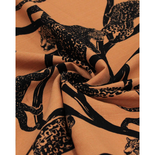 Tecido Viscose Texturizada Onças Pintadas Preto e Argila