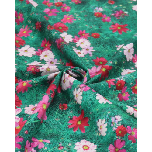 Tecido Alfaiataria de Viscose Italiano Campo Floral Tons de Rosa e Verde