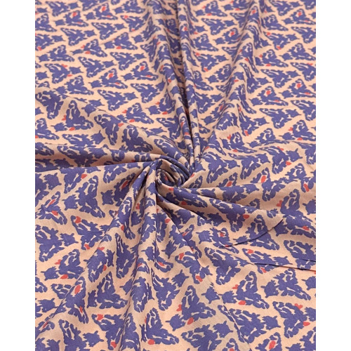 Tecido Crepe de Seda Mariposas Abstratas Azul e Rosé
