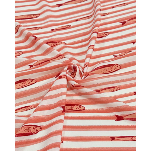 Tecido Viscose Premium Sardine em Listras Coral e Branco