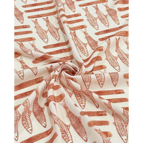 Tecido Viscose Premium Sardine Estampada Terracota e Creme