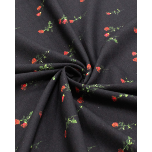 Tecido Cambraia com Algodão Micro Rosas Verde, Vermelho e Preto