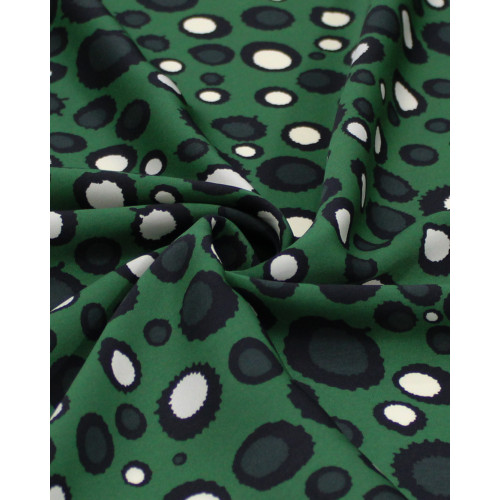 Tecido Crepe Salinas Pingos Irregulares Offwhite, Preto e Verde Floresta