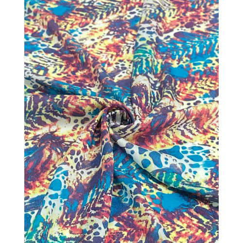Tecido Crepe de Seda Tie Dye Abstrato Colorido