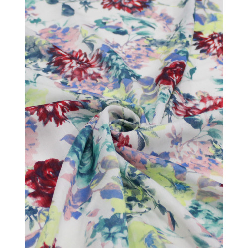 Tecido Seda Mista Campo Floral Colorido e Branco (1.2m)