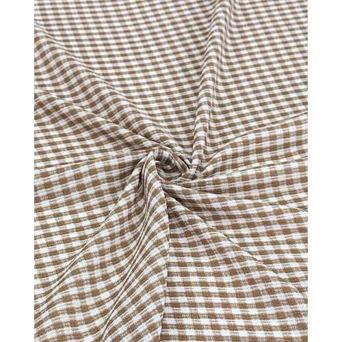 Tecido Crepe de Alfaiataria Quadriculado Branco e Caramelo