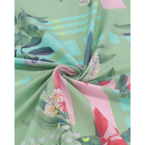 Tecido Tactel Fino Corações Flores, Formas Geométricas Colorida e Verde (1.5m)