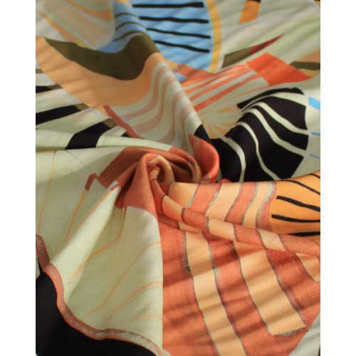 Tecido Viscose Italiano Estampa Abstrata Colorido