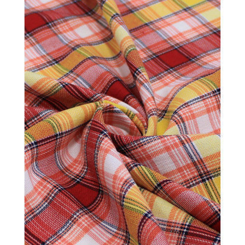 Tecido Linho Misto Italiano Multi Quadriculado Branco, Vermelho e Amarelo