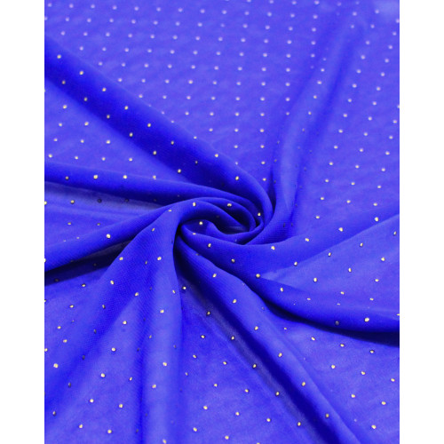 Tecido Crepe Chiffon Micro Poá Metalizado Dourado e Azul Royal