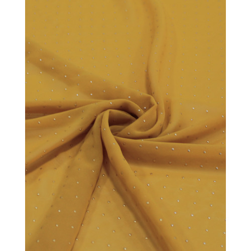 Tecido Crepe Chiffon Micro Poá Metalizado Dourado e Amarelo Mostarda