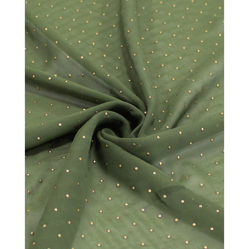 Tecido Crepe Chiffon Micro Poá Metalizado Dourado e Verde Militar