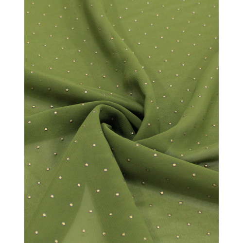 Tecido Crepe Chiffon Micro Poá Metalizado Dourado e Verde Oliva