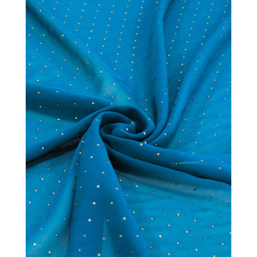 Tecido Crepe Chiffon Micro Poá Metalizado Dourado e Verde Azulado