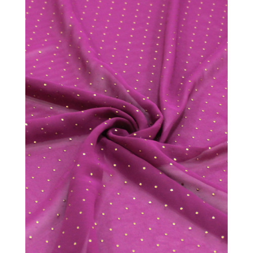 Tecido Crepe Chiffon Micro Poá Metalizado Dourado e Roxo