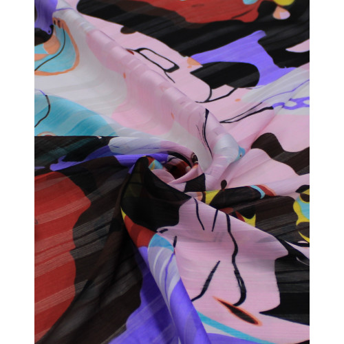 Tecido Crepe Chiffon Brocado Formas Abstratas Coloridas
