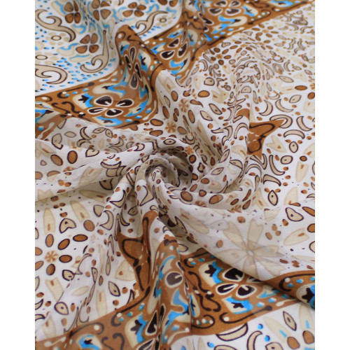 Tecido Crepe Chiffon Brocado Multi Listras Estampadas Tons Terrosos