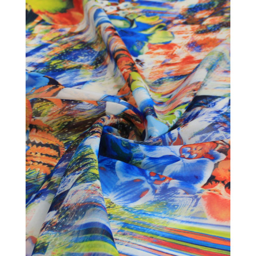 Tecido Crepe Chiffon Italiano Estampa Floral Abstrata Colorido