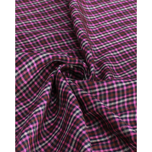 Tecido Linho Misto Italiano Micro Quadriculado Marsala, Rosa e Preto