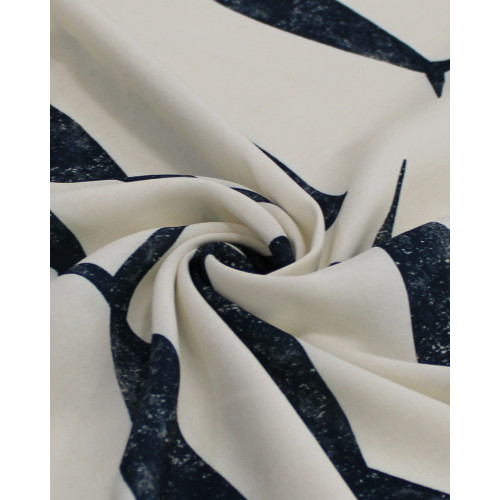 Tecido Viscose Premium Barrado Sardine Decrescente Azul Marinho Noite e Offwhite