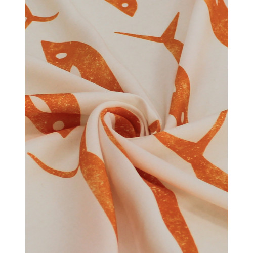 Tecido Viscose Premium Barrado Sardine Decrescente Laranja e Offwhite