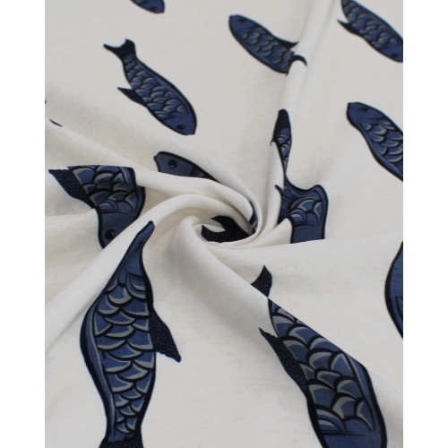 Tecido Viscose Premium Barrado Duplo Sardine Tons de Azul e Branco
