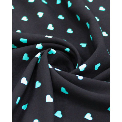 Tecido Viscose Micro Corações Verde Tifany e Preto