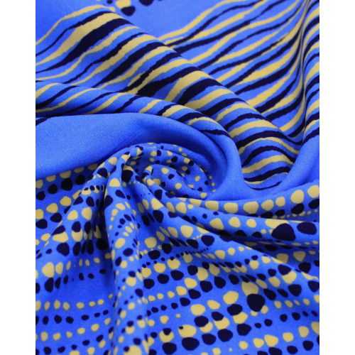 Tecido Viscose Listrado Irregular Pontilhado Creme e Tons de Azul