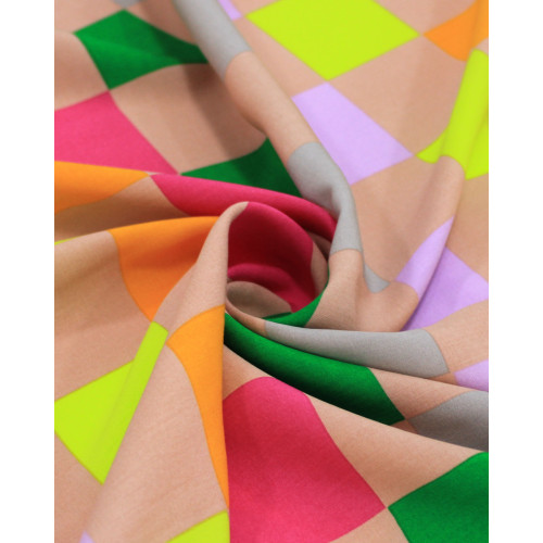 Tecido Viscose Quadriculado em Listras Verticais Coloridas e Nude