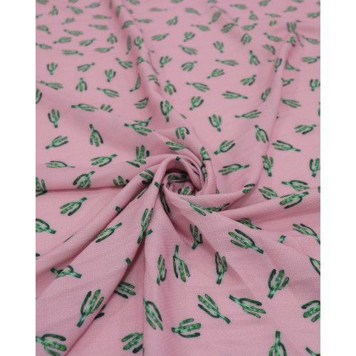 Tecido Viscose Texturizada Cactos Verde e Rosa Bebê (0.8m)