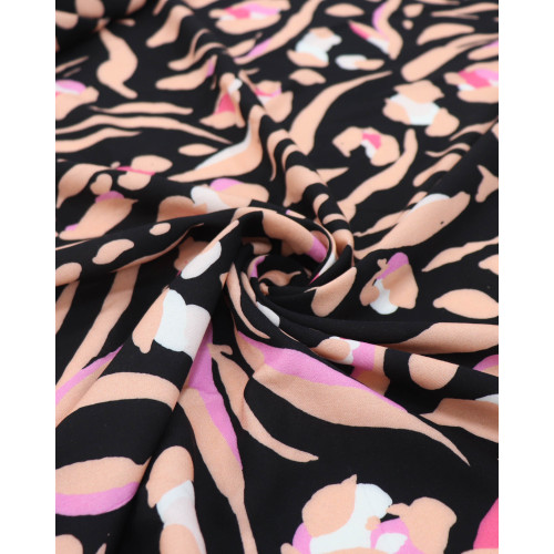 Tecido Viscose Estampa Figuras Abstratas Salmão, Rosa e Preto (0.8m)
